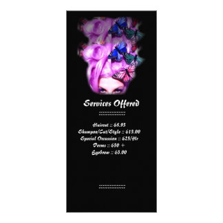 Tarjeta Publicitaria Señora púrpura Services Rack Card de la mariposa