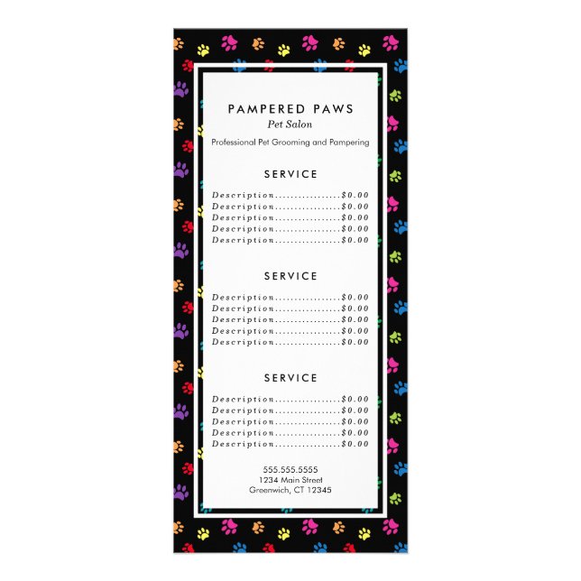 Tarjeta Publicitaria Servicio de salón de mascotas Huellas de pata colo (Frente)