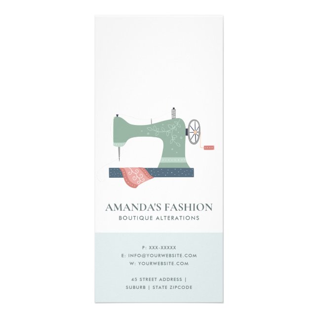 TARJETA PUBLICITARIA SERVICIO PASTEL AQUA GREEN PINK SEWMACH PRECIO (Atrás)