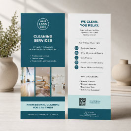 Tarjeta Publicitaria Servicios de limpieza modernos en azul turquesa co