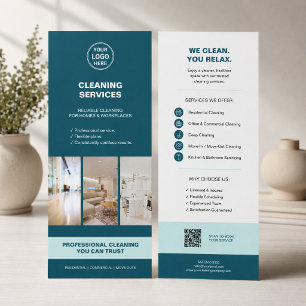Tarjeta Publicitaria Servicios de limpieza modernos en azul turquesa co