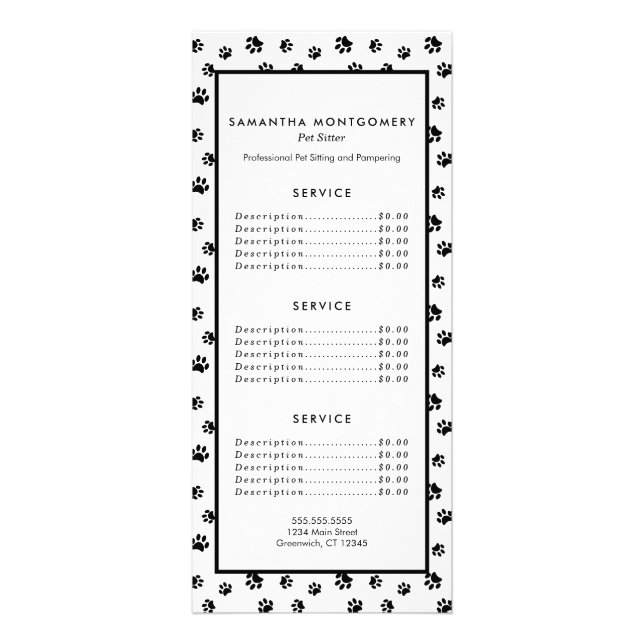 Tarjeta Publicitaria Servicios de sitio de Mascota de impresión de pint (Frente)