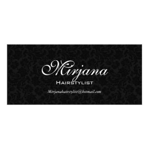 Tarjeta Publicitaria Servicios Hairstylist de Black & White Floral Dama