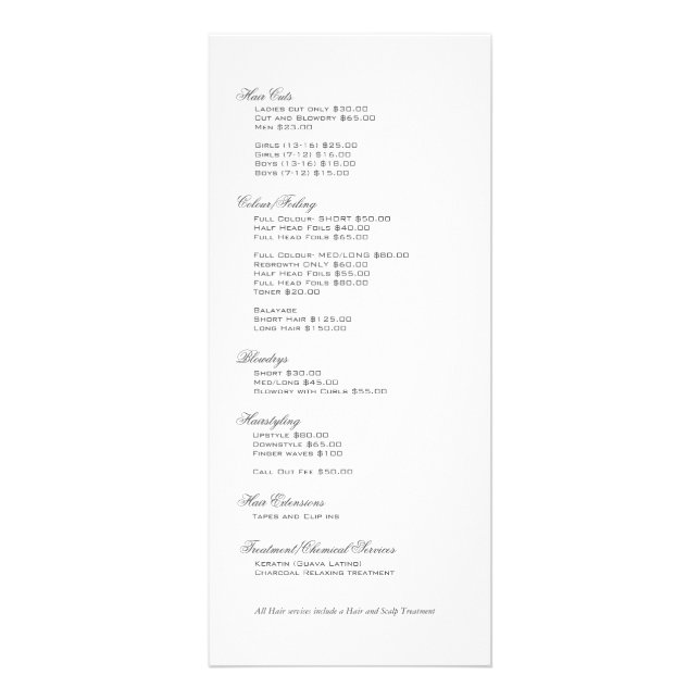 Tarjeta Publicitaria Servicios Hairstylist de Black & White Floral Dama (Atrás)