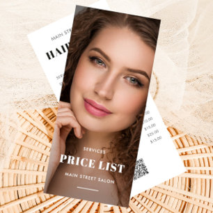Tarjeta Publicitaria Simple Hair Salon Photo QR Code Price List