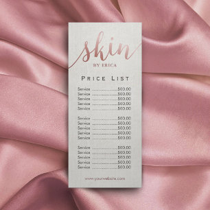 Tarjeta Publicitaria Skincare Salon Spa Estheticist Price List