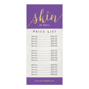 Tarjeta Publicitaria Skincare Salon Spa Estheticist Purple Price List
