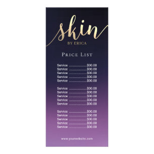 Tarjeta Publicitaria Skincare Salon Spa Estheticist Purple Price List