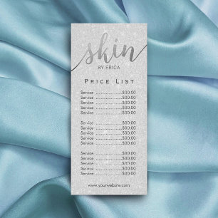 Tarjeta Publicitaria Skincare Salon Spa Estheticist Silver Price List