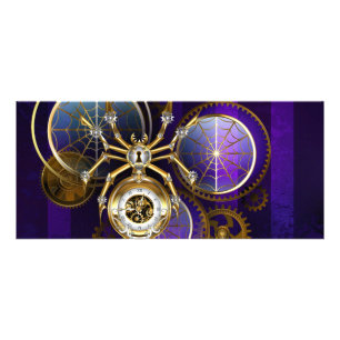 Tarjeta Publicitaria Spider Steampunk sobre fondo morado