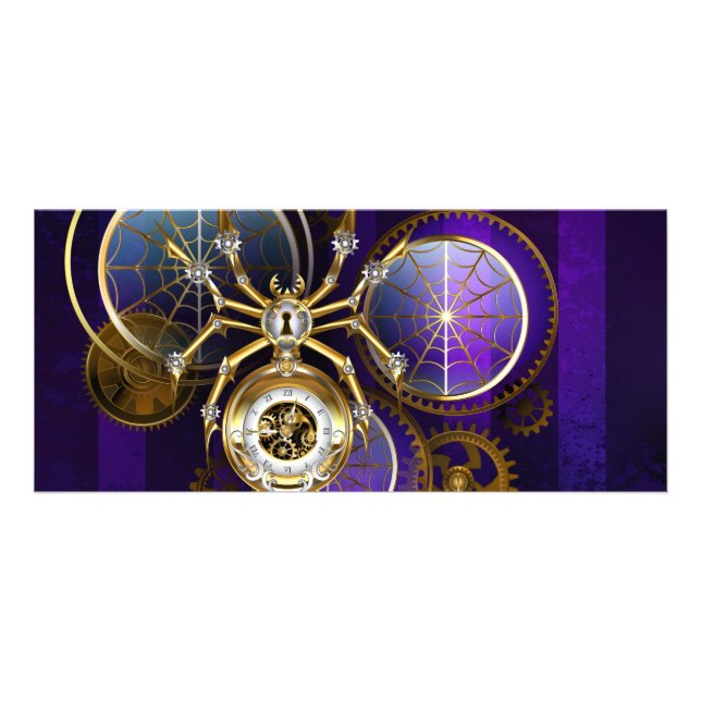 Tarjeta Publicitaria Spider Steampunk sobre fondo morado (Frente)