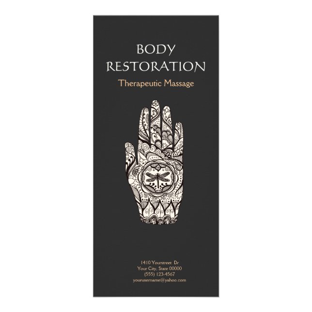 Tarjeta Publicitaria Terapia de Masaje Henna Dragonfly Tattoo Hand 4 (Frente)