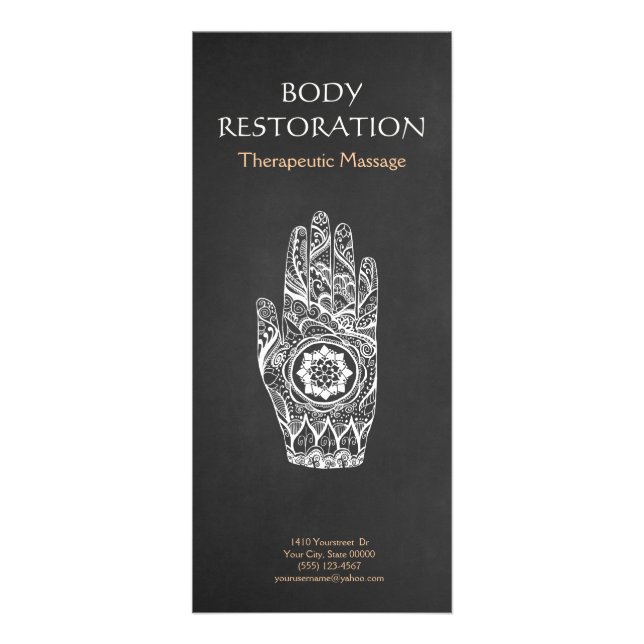 Tarjeta Publicitaria Terapia de Masaje Henna Lotus Tattoo Mano 4 (Frente)