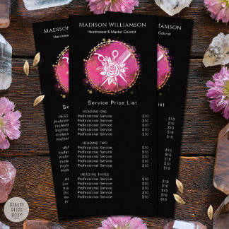 Tarjeta Publicitaria Tijeras Peinadora Estilista Moderna Peine Rosa Chi
