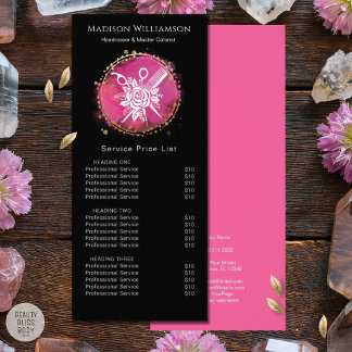 Tarjeta Publicitaria Tijeras Peinadora Estilista Moderna Peine Rosa Chi