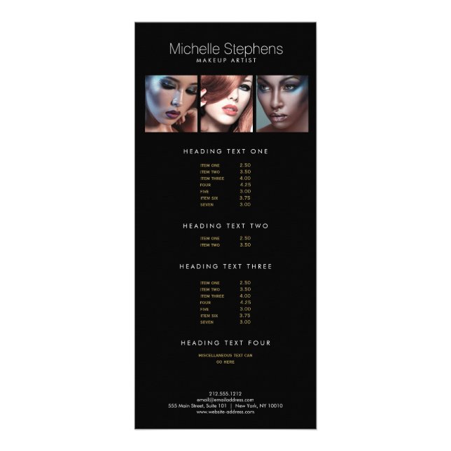 Tarjeta Publicitaria Trío fotográfico moderno para artistas de maquilla (Frente)