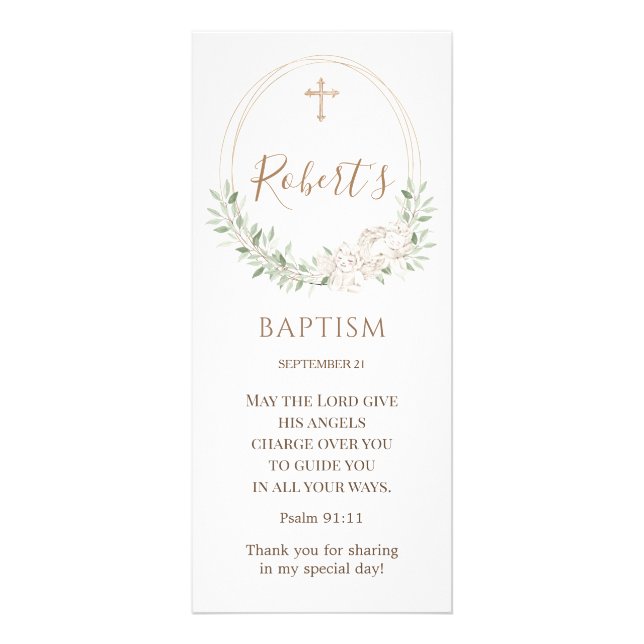 Tarjeta Publicitaria Verde Foliage Cross Angels Baptism (Frente)