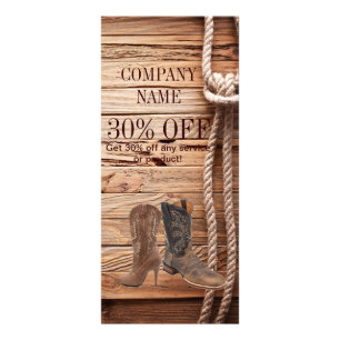 Tarjeta Publicitaria vintage woodgrain botas de vaquero moda occidental