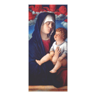 Tarjeta Publicitaria Virgen María con el Niño Jesús y los gorrones rojo