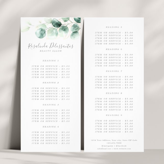 Tarjeta Publicitaria Watercolor Eucalyptus Greenery Gold Foliage (Watercolor Eucalyptus Greenery Gold Foliage Rack Card)