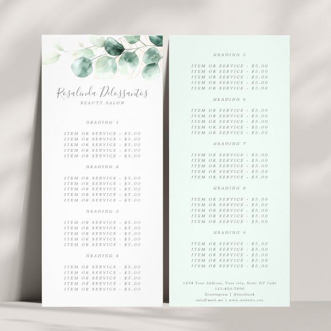 Tarjeta Publicitaria Watercolor Eucalyptus Greenery Gold Foliage (Watercolor Eucalyptus Greenery Gold Foliage Rack Card)