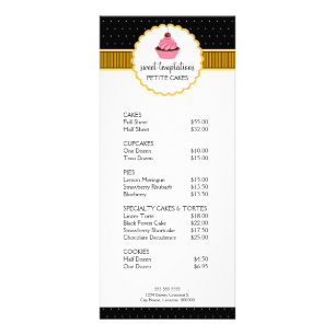 Tarjeta Publicitaria Whimsical Bakery Cupcake Yellow Price List