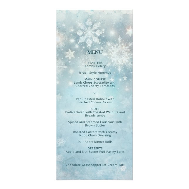 Tarjeta Publicitaria Winter Wonderland Snowflake Boda Detalles Insertar (Frente)