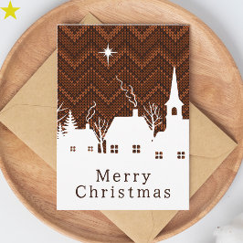 Tarjeta Pueblo Albaricoque Quemado Chevron Tejido Navidad