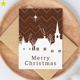 Tarjeta Pueblo Albaricoque Quemado Chevron Tejido Navidad