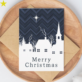 Tarjeta Pueblo Azul Chevron Tejido Navidad Aldea