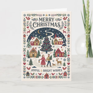 Tarjeta Pueblo de Arte Popular Nórdico Feliz Navidad