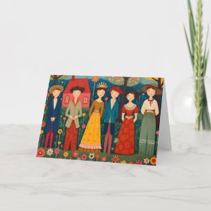 Tarjeta Pueblo de Arte Popular y cumpleaños del pueblo