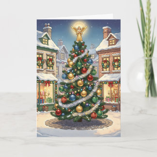 Tarjeta Pueblo de cuento de Navidad árbol de Navidad con á
