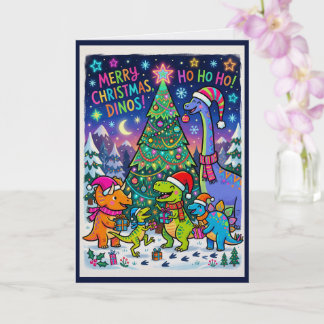 Tarjeta Pueblo de dinosaurios caprichosos en Navidad