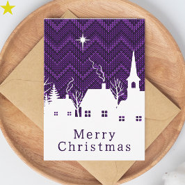 Tarjeta Pueblo de Navidad en punto de Chevron Morado