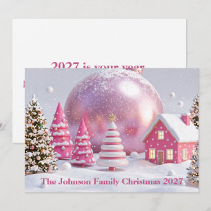 Tarjeta Pueblo de Navidad Rosa País de las Maravillas de I