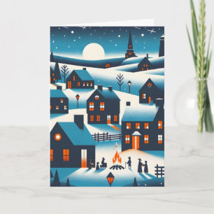 Tarjeta Pueblo de Nueva Inglaterra - Escena de invierno