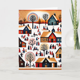 Tarjeta Pueblo de Nueva Inglaterra - Escena Invernal