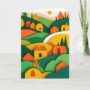 Tarjeta Pueblo de papel iluminado por el sol