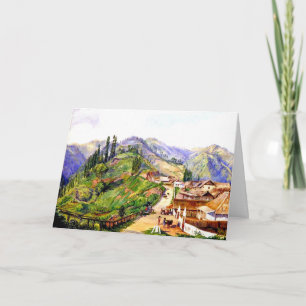 Tarjeta Pueblo de Tosari, Java, pintura de 1876