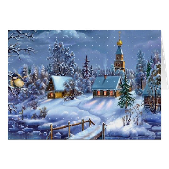 Tarjeta Pueblo del navidad del invierno
