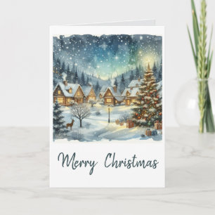 Tarjeta Pueblo navideño de acuarela festivo