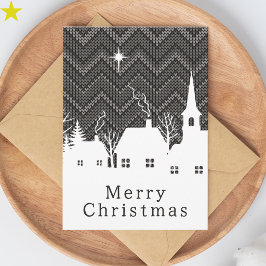 Tarjeta Pueblo navideño de punto Chevron Gris Rústico