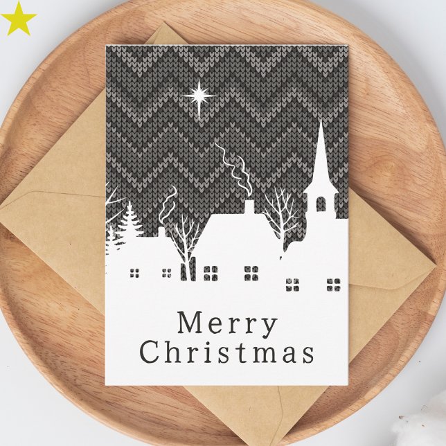 Tarjeta Pueblo navideño de punto Chevron Gris Rústico (Subido por el creador)
