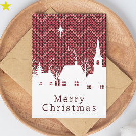 Tarjeta Pueblo navideño tejido con Chevron Rosa Rústico