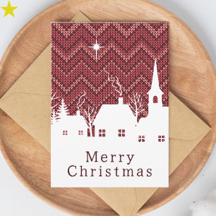 Tarjeta Pueblo navideño tejido con Chevron Rosa Rústico