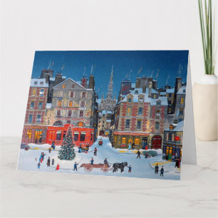 Tarjeta Pueblo navideño vintage Feliz Navidad