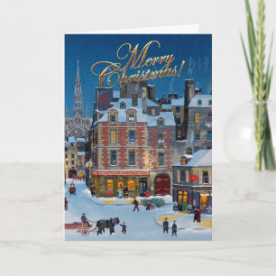 Tarjeta Pueblo navideño vintage Feliz Navidad