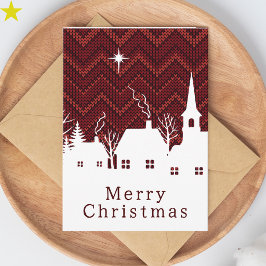 Tarjeta Pueblo Rojo de Chevron Tejido Navidad Aldea