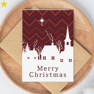 Tarjeta Pueblo Rojo de Chevron Tejido Navidad Aldea